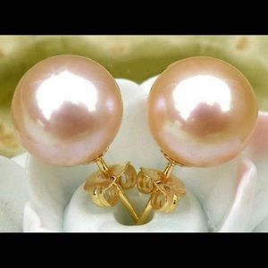 9-8mm pink natural south sea pearl earrings 14k gold stud